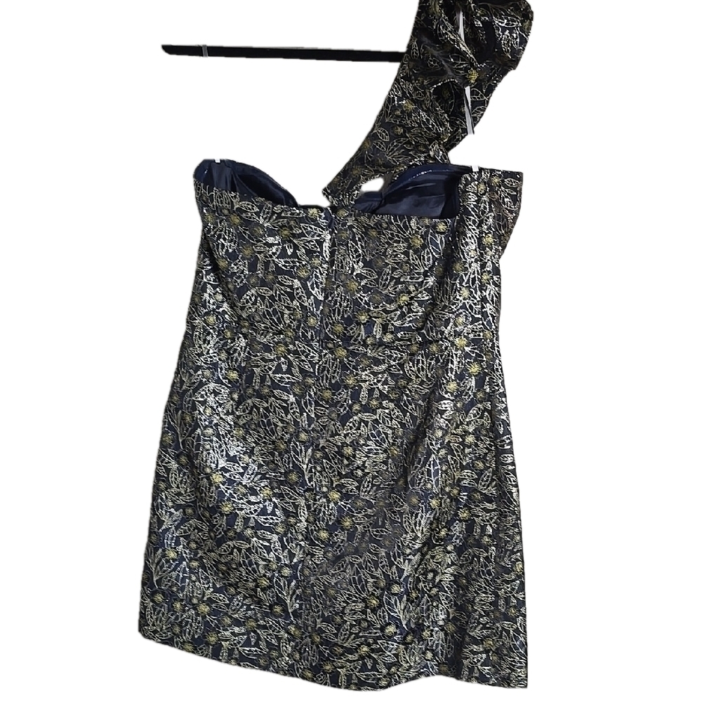 Monique Lhuillier Blue and Gold Sequin One Shoulder Cocktail Dress - Picture 8 of 11